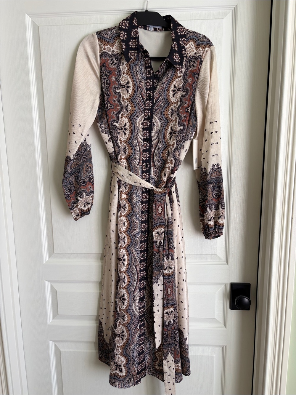 julia jordan Cream Paisley Midi Shirt Dress with Belt